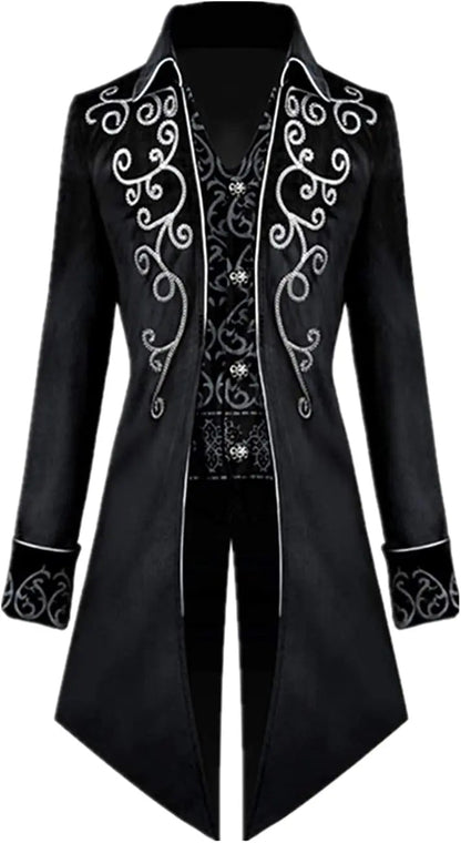 Medieval Men's Steampunk Vintage Tailcoat Jacket Gothic Victorian Frock Coat Uniform Halloween Costume Good Vibrations