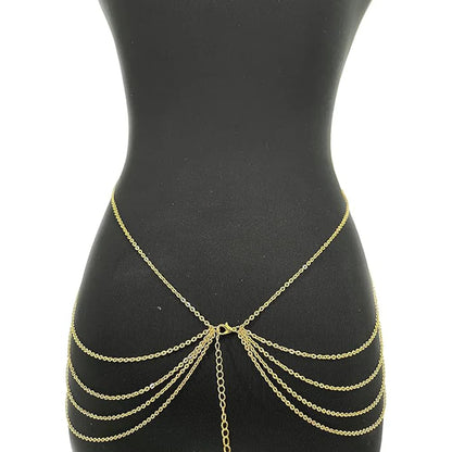Harness Body Chain Sexy Layered Tassel Belly Waist Chain Necklace Boho Hot Bikini Nightclub Party Beach Body Jewelry Gold Tone Good Vibrations