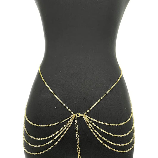 Harness Body Chain Sexy Layered Tassel Belly Waist Chain Necklace Boho Hot Bikini Nightclub Party Beach Body Jewelry Gold Tone Good Vibrations