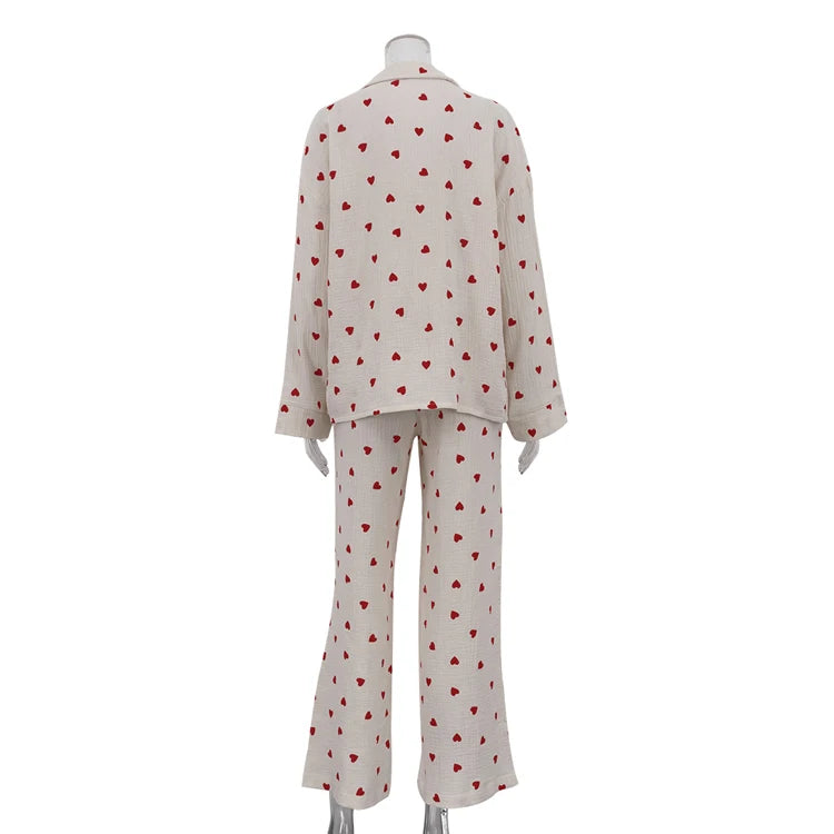 Printed Blouse and Wide Leg Pants Home Loungewear Sets Two Piece Clothing Pyjamas Women's Sleepwear Cotton Pajamas for Women Set Good Vibrations