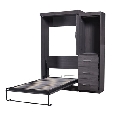 Gray Twin Size Murphy Bed With Wardrobe and Drawers Folded Into a Cabinet With Storage Product Category Murphy Beds Good Vibrations
