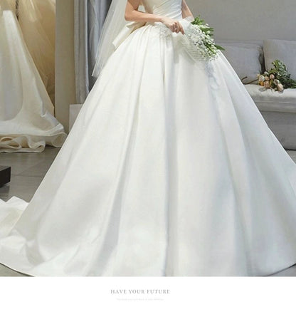 off-Shoulder Main Wedding Dress Small Satin 2023 New Arrival Bride Going out Main Yarn Vintage Satin Satin Palace Style Main Yarn