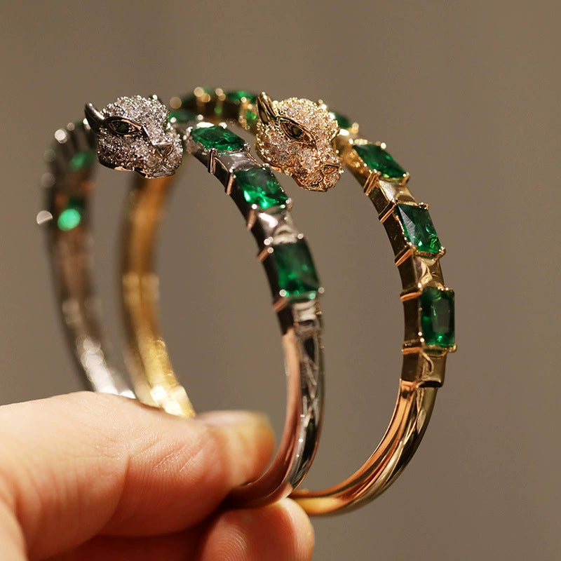Di Li Xue High Version Heavy Industry Inlaid Zircon Leopard Bracelet Classy Design Opening Bracelet Europe and America Cross Border Good Vibrations