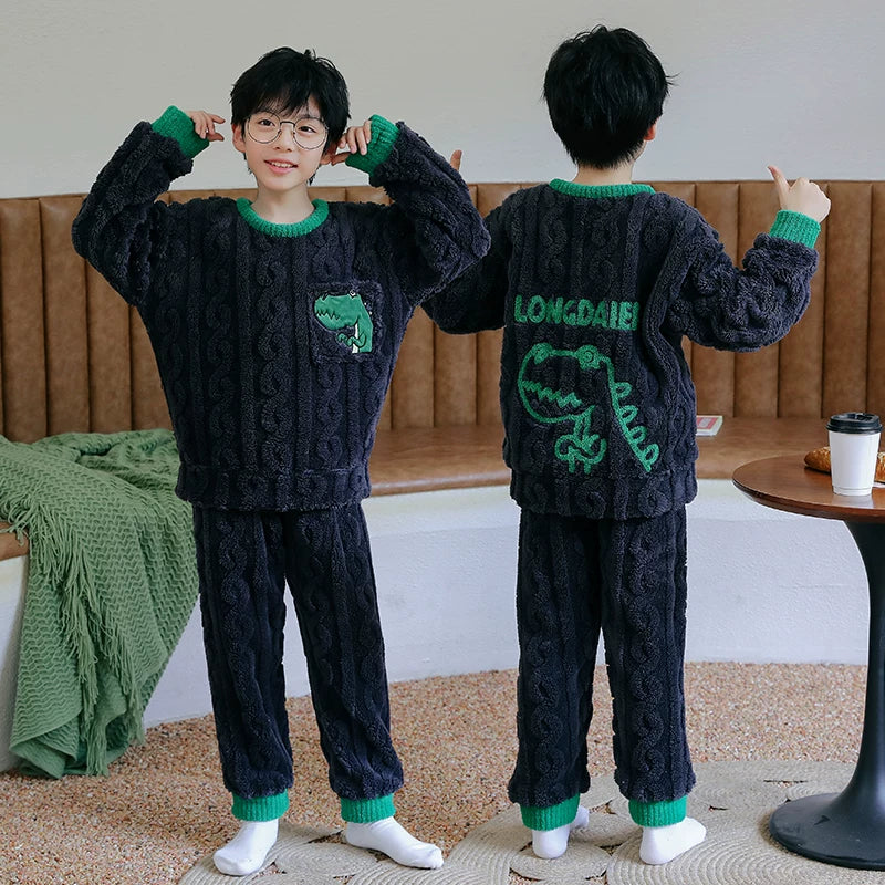 Cute Fall and Winter Fleece-lined Boy Teen Cartoon Pajamas Good Vibrations