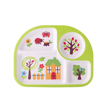 Creative Drop-Proof and Hot-Proof  Bamboo Fiber Baby & Kids Compartment Plate Good Vibrations