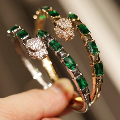 Di Li Xue High Version Heavy Industry Inlaid Zircon Leopard Bracelet Classy Design Opening Bracelet Europe and America Cross Border Good Vibrations
