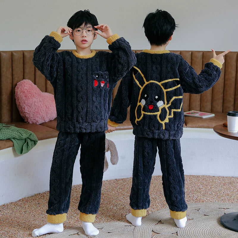 Cute Fall and Winter Fleece-lined Boy Teen Cartoon Pajamas Good Vibrations