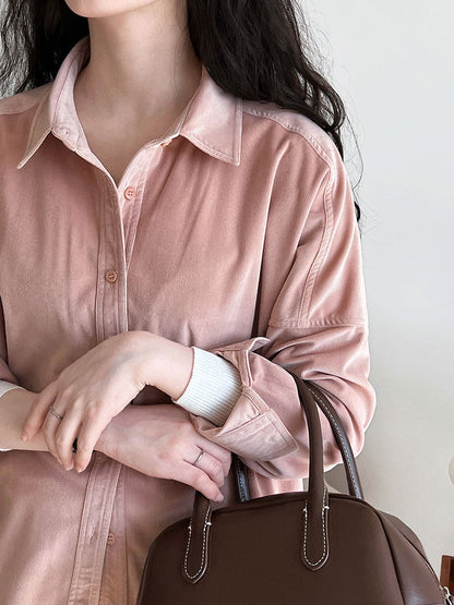 Lushi Japanese-Style Minimalist Thickened Brushed Corduroy Shirt for Women 2025 Autumn Inner Layering Base Shirt 3378 Good Vibrations