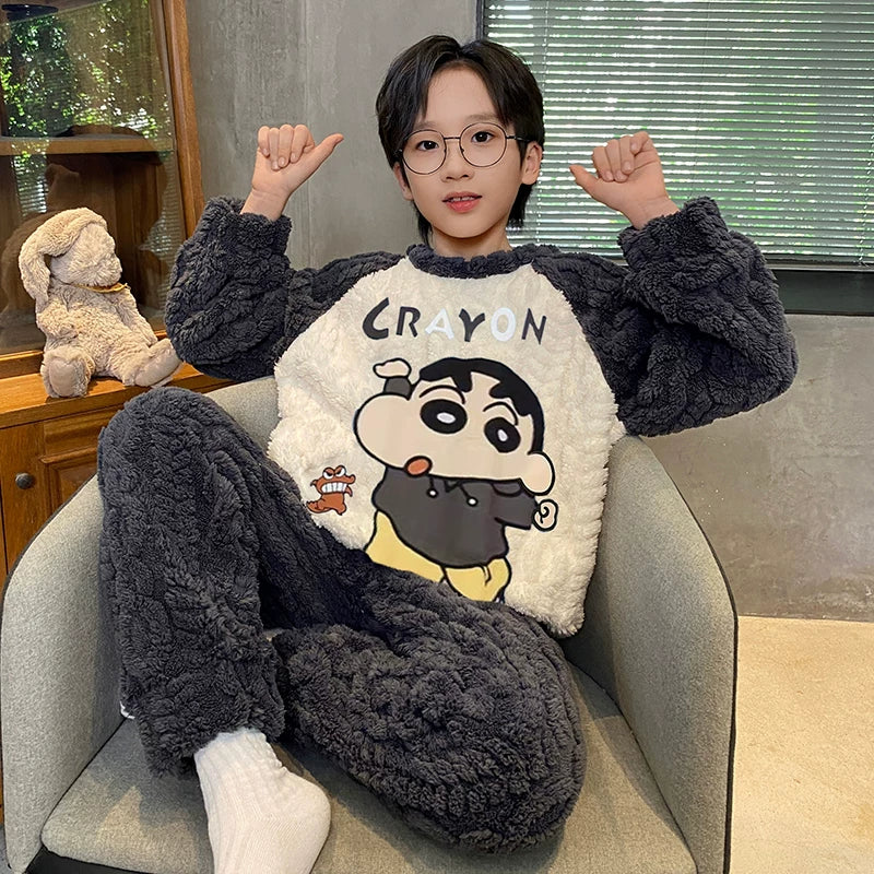 Cute Fall and Winter Fleece-lined Boy Teen Cartoon Pajamas Good Vibrations