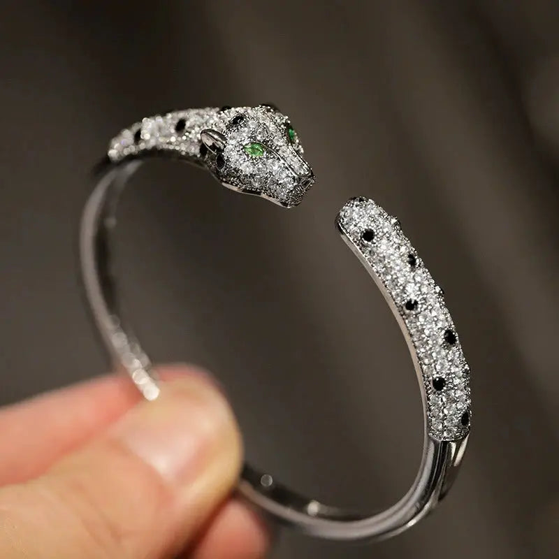 Di Li Xue High Version Heavy Industry Inlaid Zircon Leopard Bracelet Classy Design Opening Bracelet Europe and America Cross Border Good Vibrations