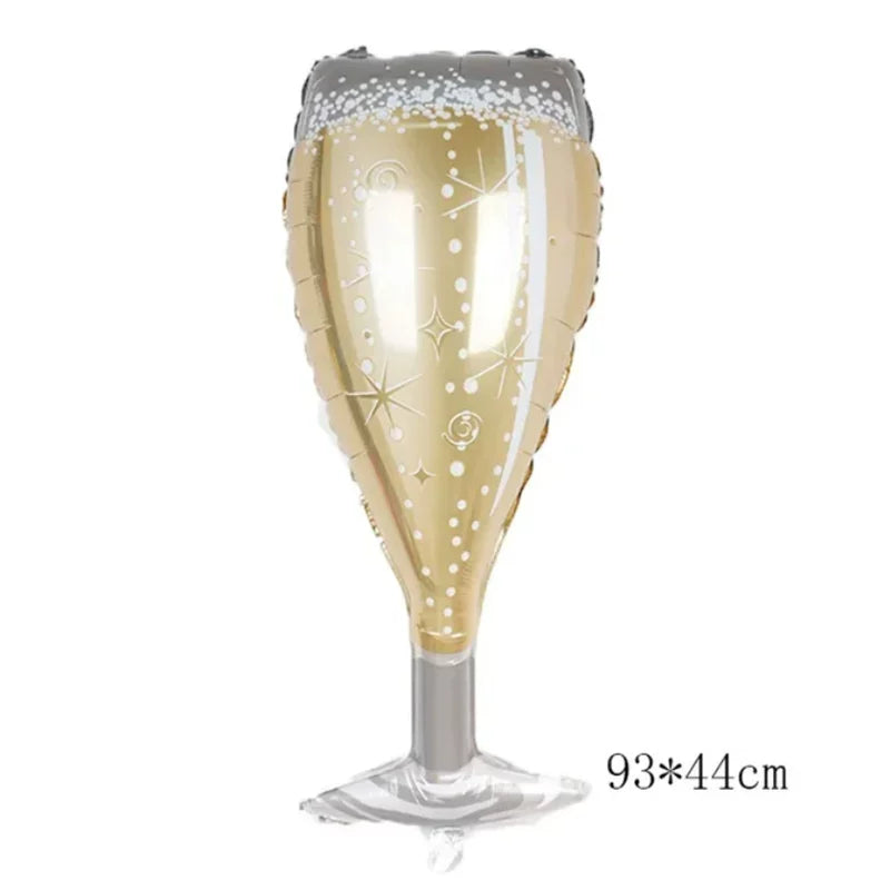 Adult Birthday Arrangement Champagne Bottle Wine Glass Shape Aluminum Film Balloon Wedding Party New Year Decoration Photo Props Good Vibrations