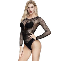Sexy European and American Sexy Jacquard Long-Sleeved Jumpsuit Mesh Stockings GOOD Vibrations
