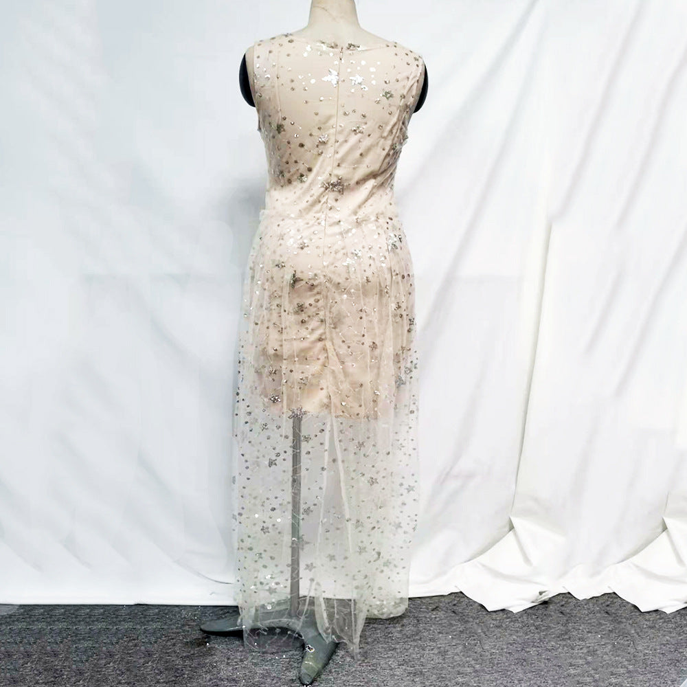 Wedding Party Dress Female Evening Elegant Sexy Deep V Neck Strap Sleeveless Sequined Long Maxi Dresses for Women 2024 Good Vibrations