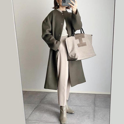 2026 Autumn/Winter New Style Lotte Ins Hot-Selling Loose Slimming Casual Simple Straight-Leg Coat Solid Color Overcoat for Women Good Vibrations