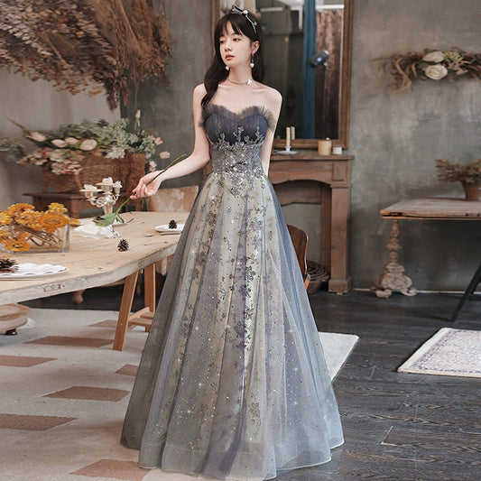 Evening Dress for Women Fall and Winter New Arrival Banquet Temperament Annual Meeting Tube Top Art Exam Fairy Dress Factory Supply Good Vibrations