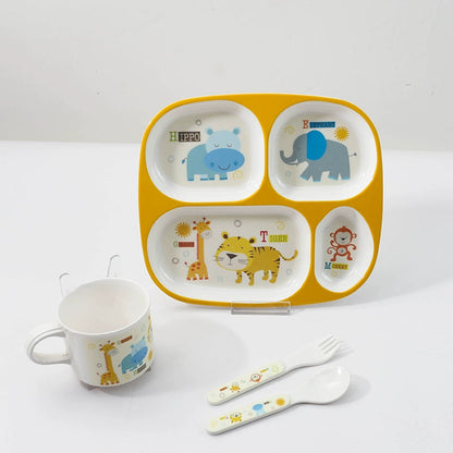 TP Food Grade Children's Dinner Plate Baby Cartoon Cute Eating Bowl Household Complementary Food Compartment Tray Children's Tableware Set Good Vibrations