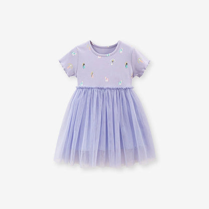 Girl Short Sleeve Pure Cotton T-shirt Purple Fashionable Dress Good Vibrations
