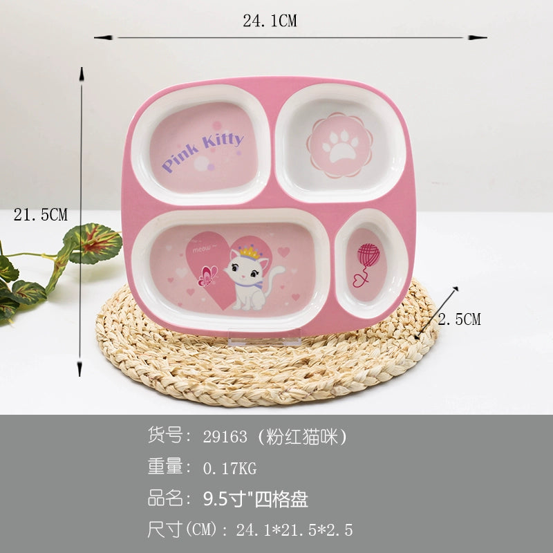 TP Food Grade Children's Dinner Plate Baby Cartoon Cute Eating Bowl Household Complementary Food Compartment Tray Children's Tableware Set Good Vibrations