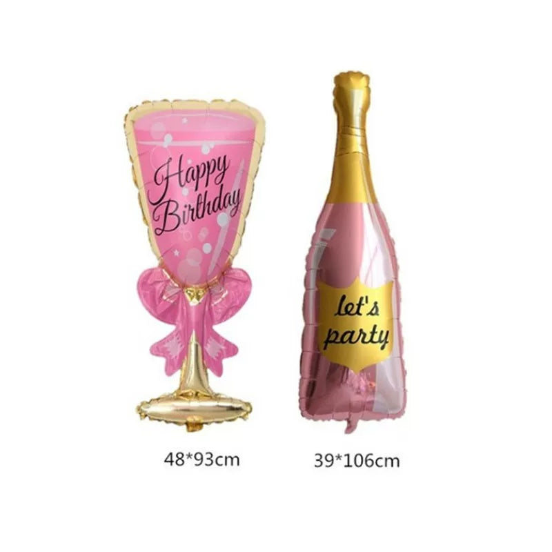 Adult Birthday Arrangement Champagne Bottle Wine Glass Shape Aluminum Film Balloon Wedding Party New Year Decoration Photo Props Good Vibrations