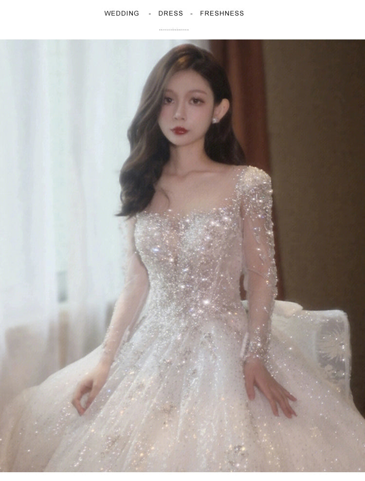 Classy Long Sleeves Arms Hiding Retro Small Light Wedding Dress