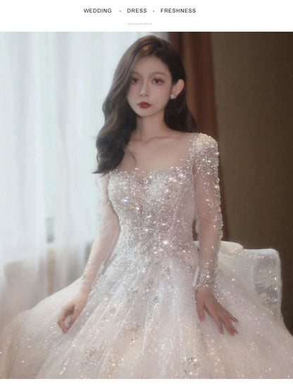 Classy Long Sleeves Arms Hiding Retro Small Light Wedding Dress
