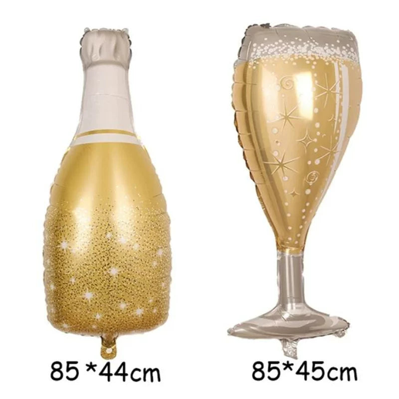 Adult Birthday Arrangement Champagne Bottle Wine Glass Shape Aluminum Film Balloon Wedding Party New Year Decoration Photo Props Good Vibrations