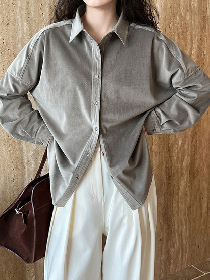 Lushi Japanese-Style Minimalist Thickened Brushed Corduroy Shirt for Women 2025 Autumn Inner Layering Base Shirt 3378 Good Vibrations