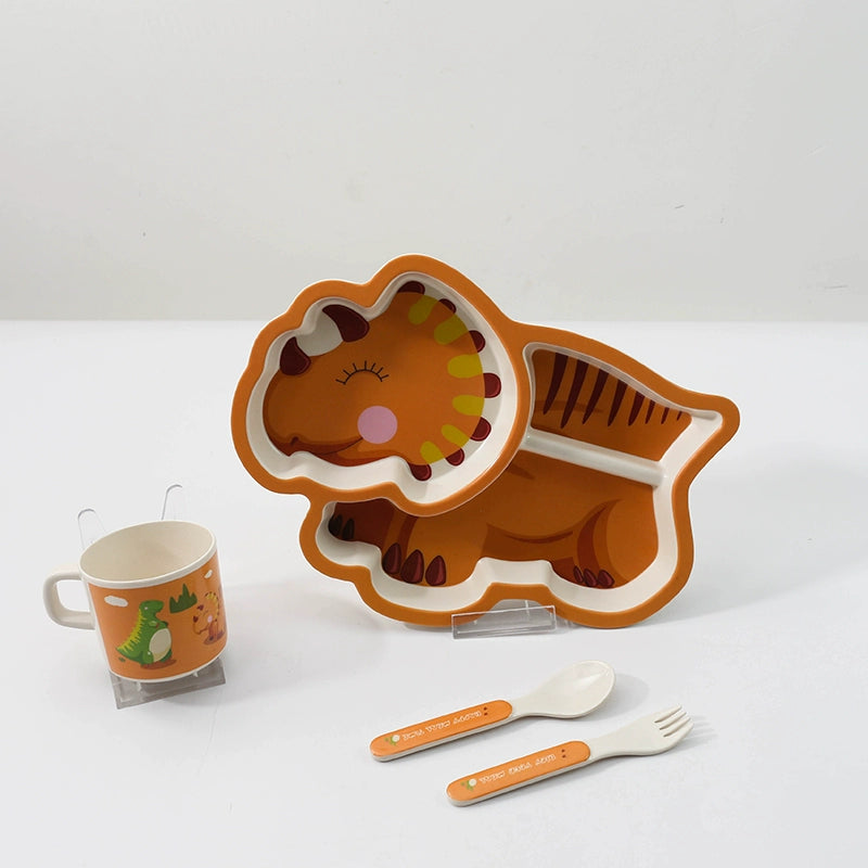 TP Food Grade Children's Dinner Plate Baby Cartoon Cute Eating Bowl Household Complementary Food Compartment Tray Children's Tableware Set Good Vibrations