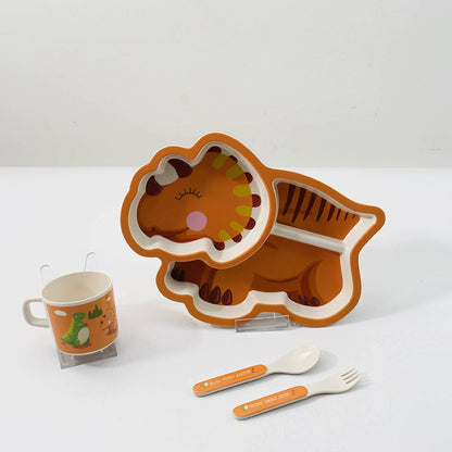 TP Food Grade Children's Dinner Plate Baby Cartoon Cute Eating Bowl Household Complementary Food Compartment Tray Children's Tableware Set Good Vibrations