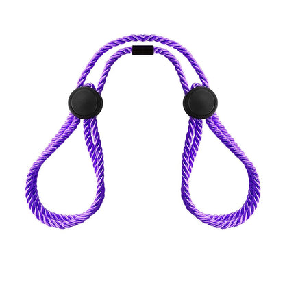 Erotic adjustable hand cuffs ankle cuffs for adult BDSM games in purple rope design.