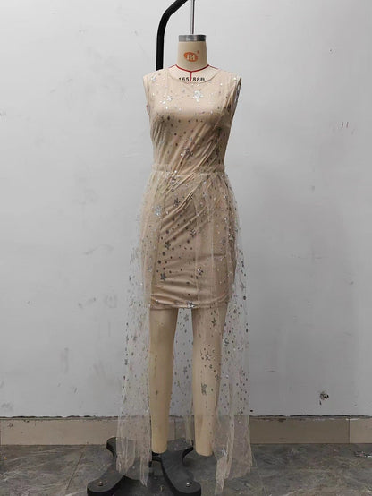 Wedding Party Dress Female Evening Elegant Sexy Deep V Neck Strap Sleeveless Sequined Long Maxi Dresses for Women 2024 Good Vibrations