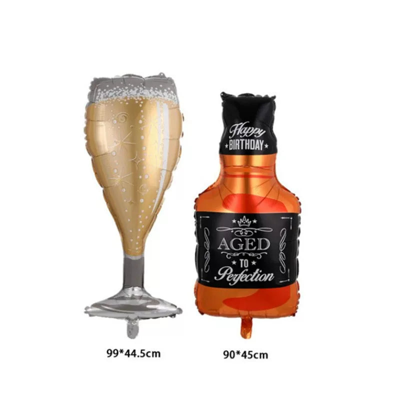 Adult Birthday Arrangement Champagne Bottle Wine Glass Shape Aluminum Film Balloon Wedding Party New Year Decoration Photo Props Good Vibrations
