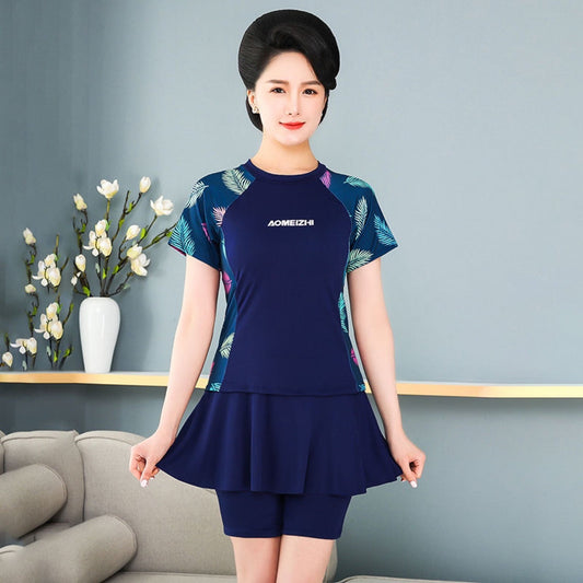 Fifth pants mother plus size swimsuit hot spring split fat mm200 kg belly covering slimming middle-aged and elderly swimming suit skirt Good Vibrations