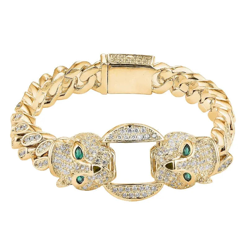 Accessible Luxury Double-Headed Leopard Titanium Steel Hip Hop Style Men's Bracelet Good Vibrations
