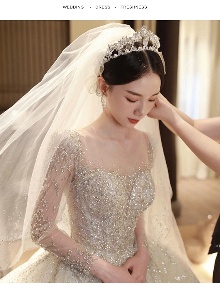Classy Long Sleeves Arms Hiding Retro Small Light Wedding Dress
