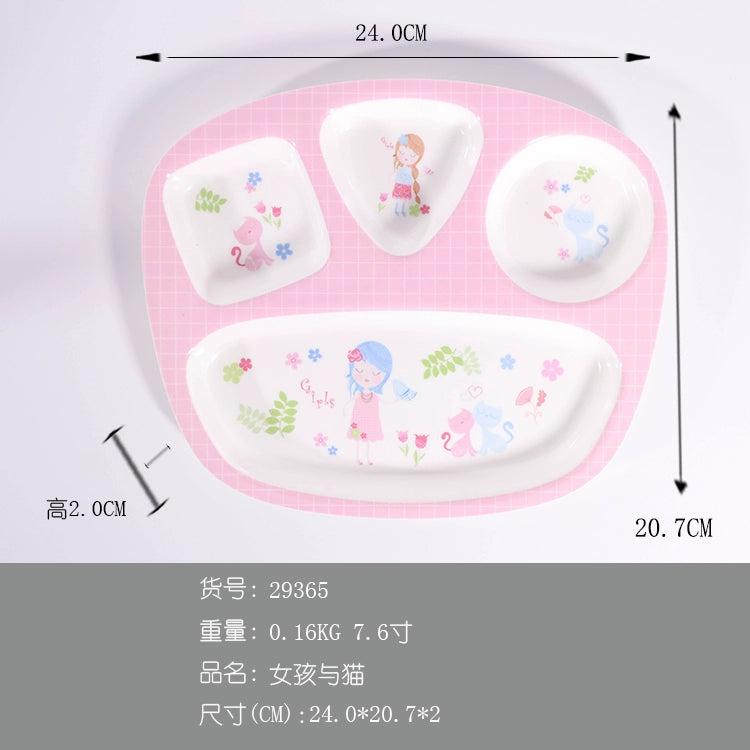 TP Food Grade Children's Dinner Plate Baby Cartoon Cute Eating Bowl Household Complementary Food Compartment Tray Children's Tableware Set Good Vibrations