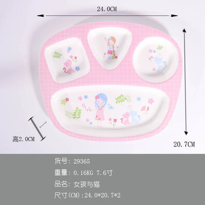 TP Food Grade Children's Dinner Plate Baby Cartoon Cute Eating Bowl Household Complementary Food Compartment Tray Children's Tableware Set Good Vibrations
