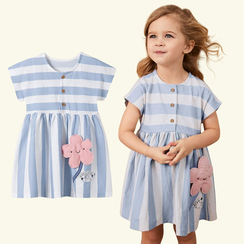 Girl Short Sleeve Pure Cotton T-shirt Purple Fashionable Dress Good Vibrations