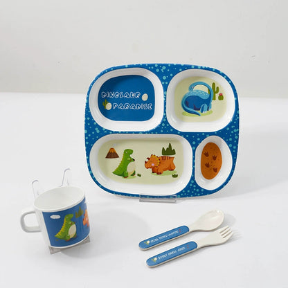 TP Food Grade Children's Dinner Plate Baby Cartoon Cute Eating Bowl Household Complementary Food Compartment Tray Children's Tableware Set Good Vibrations