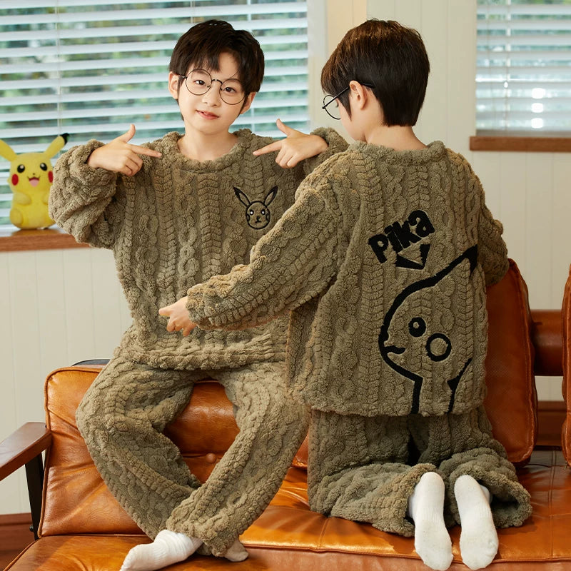 Cute Fall and Winter Fleece-lined Boy Teen Cartoon Pajamas Good Vibrations