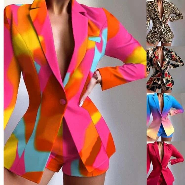 Women's Lapel Long Sleeve Slim Fit One Button Suit Shorts Good Vibrations
