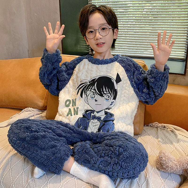Cute Fall and Winter Fleece-lined Boy Teen Cartoon Pajamas Good Vibrations