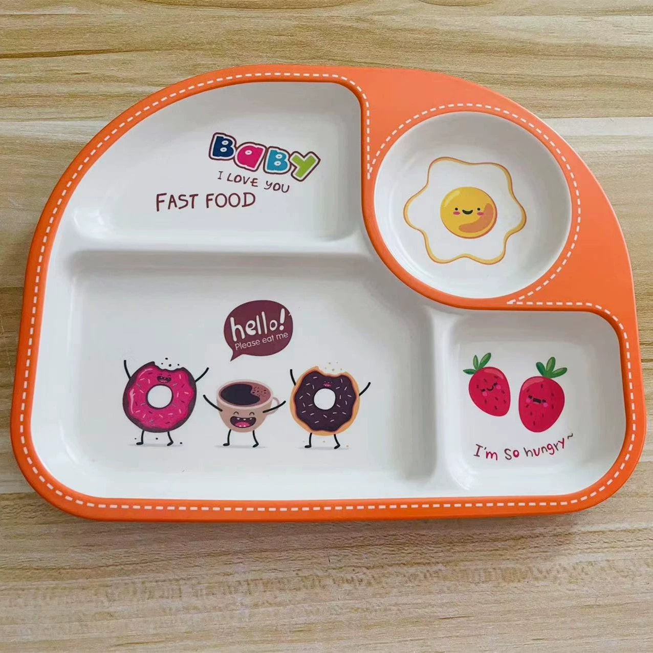 Creative Drop-Proof and Hot-Proof  Bamboo Fiber Baby & Kids Compartment Plate Good Vibrations