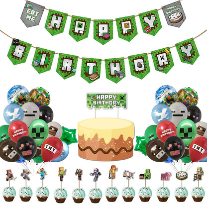 New Arrival My World Doll Building Blocks Theme Boy Birthday Scene Balloon Layout Party Cake Decoration Stickers Good Vibrations