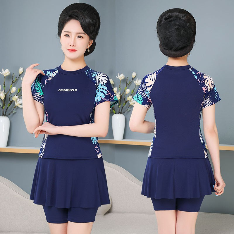 Fifth pants mother plus size swimsuit hot spring split fat mm200 kg belly covering slimming middle-aged and elderly swimming suit skirt Good Vibrations