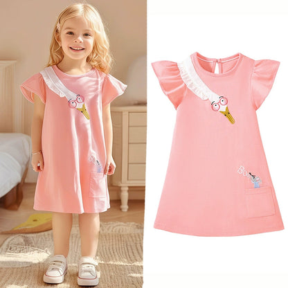 Girl Short Sleeve Pure Cotton T-shirt Purple Fashionable Dress Good Vibrations