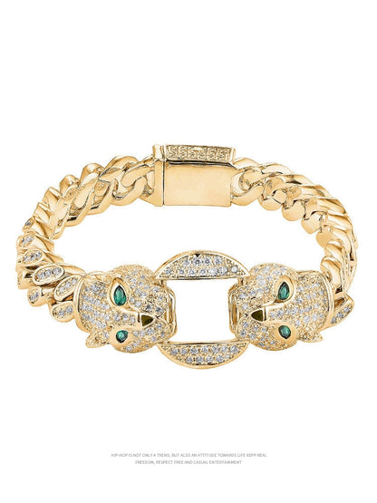 Accessible Luxury Double-Headed Leopard Titanium Steel Hip Hop Style Men's Bracelet Good Vibrations