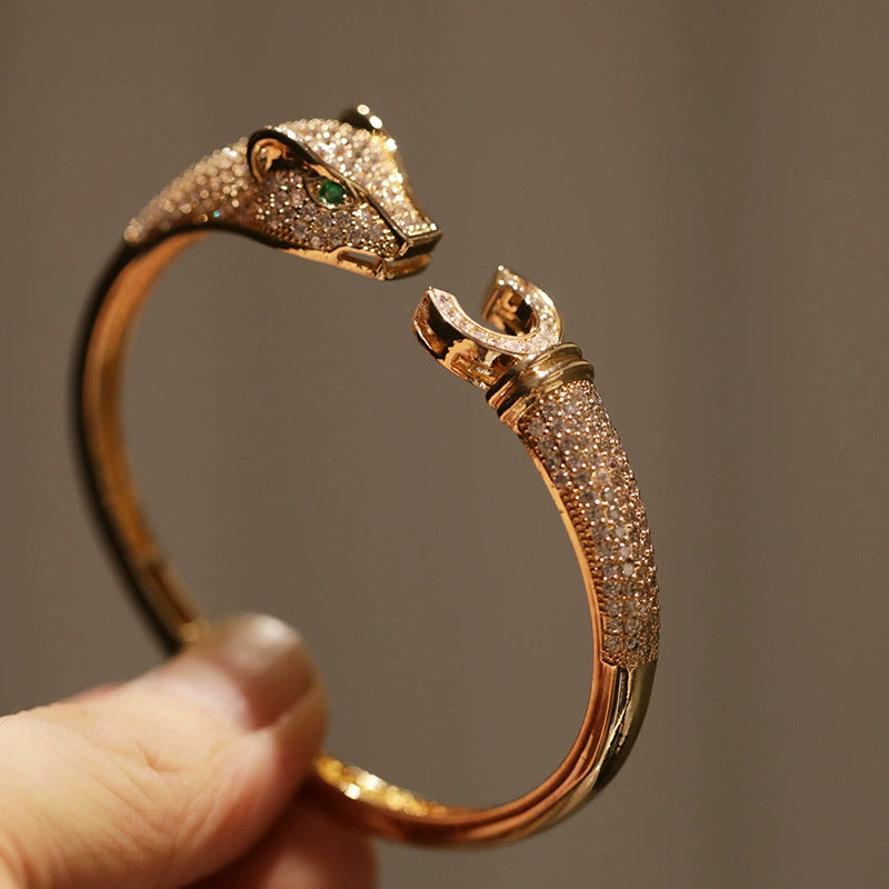 Di Li Xue High Version Heavy Industry Inlaid Zircon Leopard Bracelet Classy Design Opening Bracelet Europe and America Cross Border Good Vibrations
