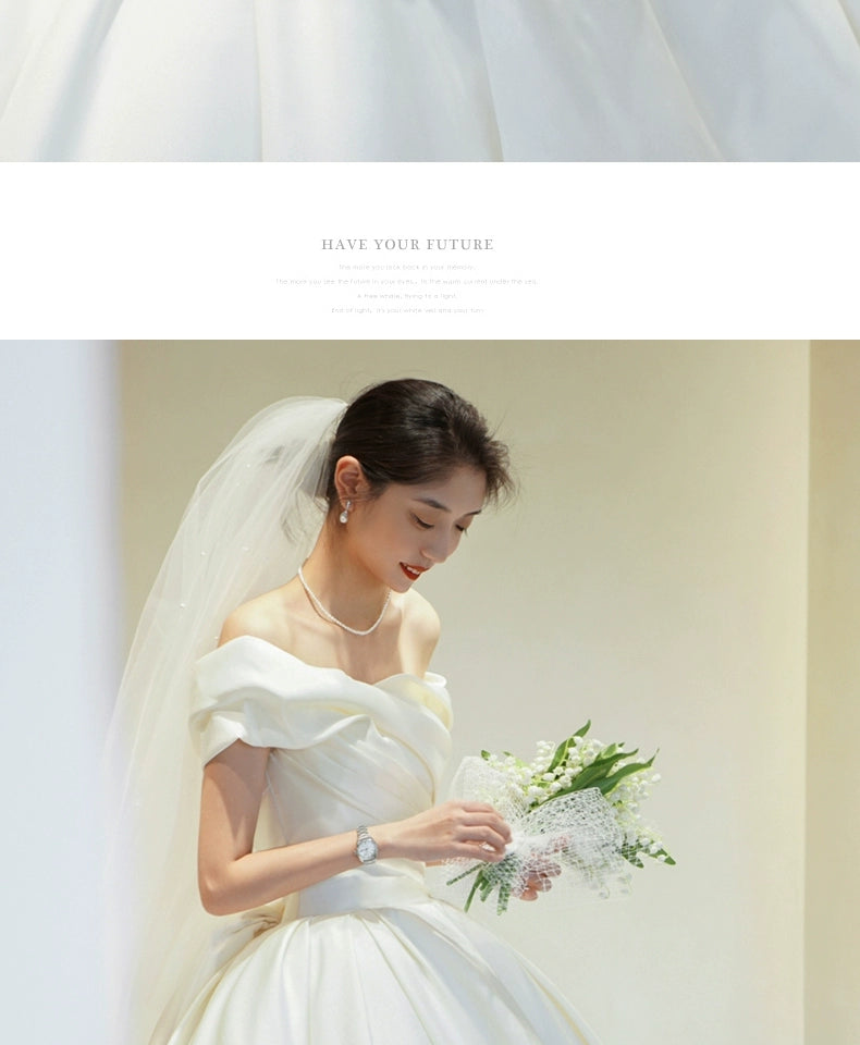 off-Shoulder Main Wedding Dress Small Satin 2023 New Arrival Bride Going out Main Yarn Vintage Satin Satin Palace Style Main Yarn