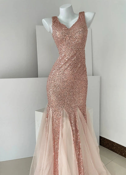 Fairy Lady Super Fairy Mori Style Evening Gown Women's New Arrival Banquet Temperament Elegance Annual Meeting Long Style Fishtail Sequins Sexy Gown Good Vibrations